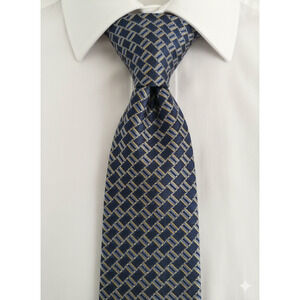 Jos A Bank blue yellow geometric print silk tie - 59"